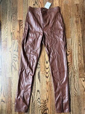 Forever 21 Brown Faux Leather High-Waist Pants